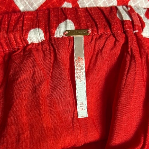 Free People Red White Floral Print Smocked Halter Crop Top Skirt Set Sz XL Boho - Picture 9 of 11